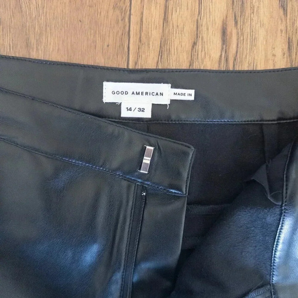 NEW Good American Faux Leather Wide Leg Crop Trousers In Black, Size 14 / 32 - Picture 4 of 8